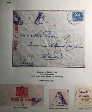 1941 Vlissingen Netherlands Censored Missionary Cover To Hankow China