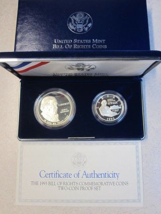 1993 - S Bill Of Rights Comm.  Proof Silver Dollar/clad Half Dollar 2 Coins Set