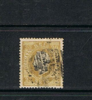 Portugal - 1870/76 20 Rs D.  LuÍs I (fita Direita).  Dent.  13 1/2.  Papel Porc.
