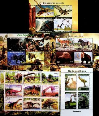 Africa Chad Congo Madagascar Jurassic Park Dinosaurs 5 Sheets