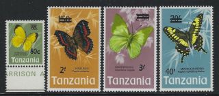 Tanzania 1975 Surcharged Butterfly Set Sc 50 - 53 Nh