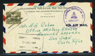Nicaragua Postal History: Lot 37 1941 50c Air Official Managua - San Jose $$$