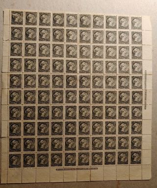 Canada Postage Stamp,  Scott 34,  (1882) Full Sheet Of 100.  No Gum.