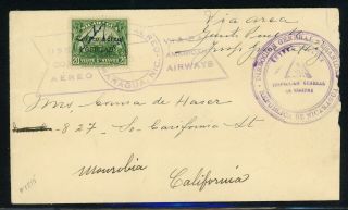Nicaragua Postal History: Lot 36 1933 20c Air Official Managua - Monrovia Ca $$