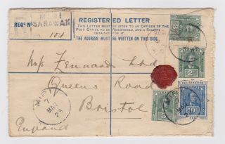 Sarawak 10c Blue Registered Letter Uprated 2c Green 2 X 3c Dull Miri Cds 1923 11
