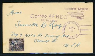 Nicaragua Postal History: Lot 35 1930s Air Official Leon - Chicago $$$
