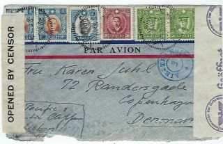 China 1941 3.  10 Censored Air Transit 3 Cover To Denmark Via Pacific And Lisbon