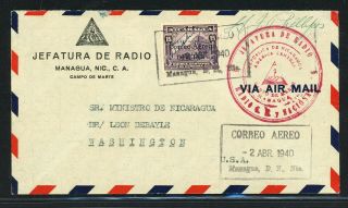 Nicaragua Postal History: Lot 31 1940 Air Official Managua - Washington Dc $$$