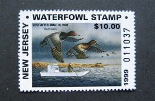 1999 Jersey State Duck Migratory Waterfowl Stamp Mnhog Non - Resident