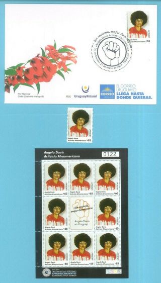2019 Angela Davis Black American Political Woman Activist Uruguay Stamp,  Fdc,  S/s