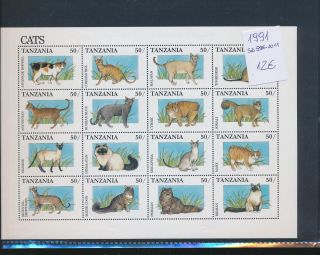 Gx02353 Tanzania 1991 Pets Animals Cats Xxl Sheet Mnh Cv 12 Eur