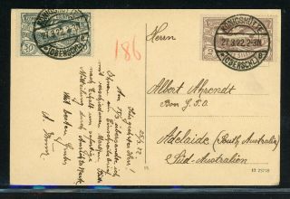Upper Silesia (oberschlesien) Postal History: Lot 34 1922 To South Australia $$