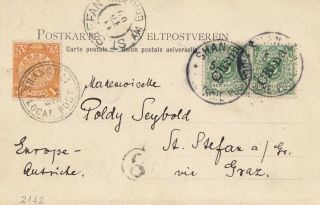 CHINA to AUSTRIA MIXED FRANKING ppc cover 1900 SPECTACULAR 2