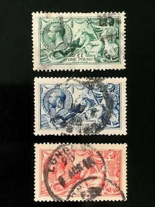 1913 Waterlow £1 Dull Green And 1915 Dlr 10/ - And 5/ -
