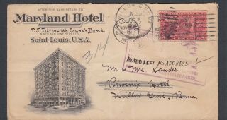 Usa 1927 Maryland Hotel Advertising Return To Sender Cover St Louis Missouri