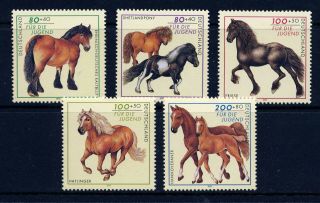 Germany.  1997 Horses (b813 - 817).  Never Hinged