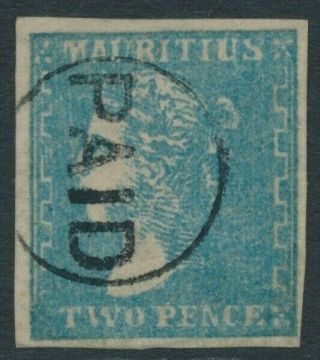 Sg 44 Mauritius 1859 Dardenne 2d Pale Blue Very Fine With A Paid Cds.
