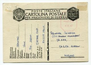 Italy 1943 Pow Prisoner Of War Camp - Censor Postcard To Scotland Uk - 15