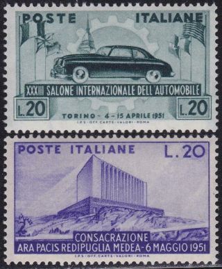 Italy 1951 Auto Salon L.  20,  Ara Pacis L.  20 Mnh T18240