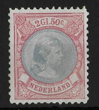Netherlands 1893 - 1896 Nh 2 1/2 Gld Red & Blue Nvph 47 Cv €3750 Vf Rrr