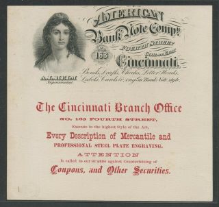 Abnco.  Cincinnati,  Oh Engraved Business Card - - Very Scarce - - Xf,  Bu7164