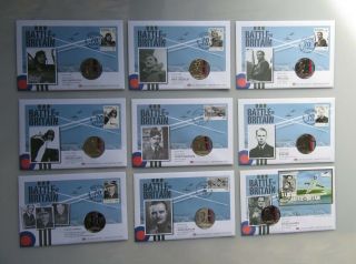 9 X 70th Anniversary Battle Of Britain £5 Coin Covers (with Defects)