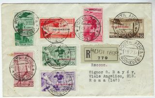 Italy Aegean Islands 1934 Football World Cup Registered Cover Rodi To Rome