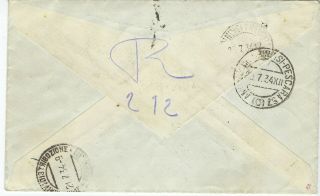 Italy Aegean Islands 1934 Football World Cup registered cover Rodi to Rome 2