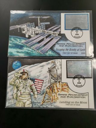 Us Fdc Space Lot 4 Collins Hand Painted Cachets 3.  20 11.  75 Holograms