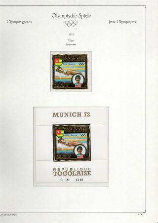 Olympic Games 1972 Munich Germany Set Mnh Togo Togolaise Gold M/s 2