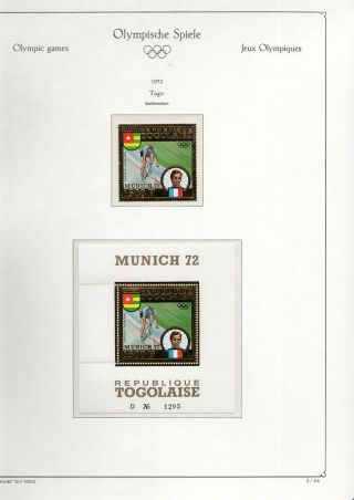 Olympic Games 1972 Munich Germany Set Mnh Togo Togolaise Gold M/s