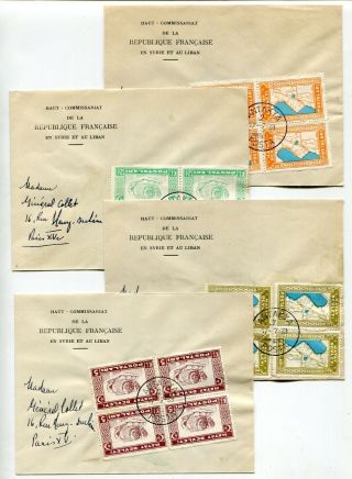 DH - Turkey HATAY 1939 Set of 9 Covers w/ BLOCKS - Syria / Lebanon to France - 2