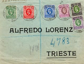 British Somaliland 1923 Registered Cover From Berbera To Trieste
