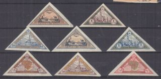 Lithuania,  1932 Air,  Triangular,  Orphans Fund Imperf.  Set Of 8,  Hhm.