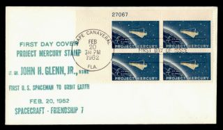 Dr Who 1962 Fdc Space Project Mercury Cachet Plate Block Cape Canaveral E52527