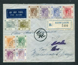 1938 Hong Kong Kgvi Reg.  Airmail Cover (rate $2.  42) Hong Kong To Czechoslovakia
