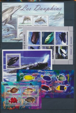 Ab3 - 2598 World Whales Fish Sealife Good Sheets Mnh