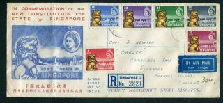 01.  06.  1959 Singapore Gb Qeii Complete Set Stamps On Fdc To Gb Uk Newton Cds Pmks