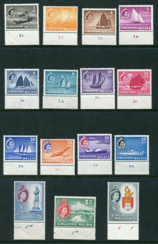 1955/59 Singapore Gb Qeii Definitives Set Stamps All In Plate Singles Mnh U/m