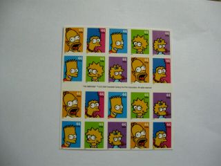 Usa Stamps Sheet Of The Simpsons In.