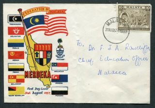 31.  08.  1957 Malaysia Malaya 10c Stamp On Fdc First Day Cover Malacca Cds Pmk