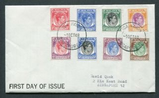 01.  10.  1948 Singapore Gb Kgvi Definitives Set 8 X Stamps To $5 On Fdc @@ Rare