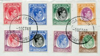 01.  10.  1948 Singapore GB KGVI Definitives set 8 x stamps to $5 on FDC @@ Rare 2