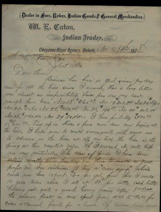 1878 Cheyenne River Agency Dakota Territory Indian Trader Letter - Remarkable