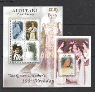 Aitutaki 2000 Mnh Queen Mother Birthday,  Scott 529 - 530,  Scv $18