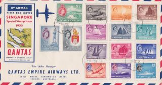 Stamps 1955 Singapore Qantas Special First Day Cover Definitives Postal History