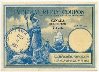 Canada Reply Paid Coupon Irc Imperial.  Value In India,  Pakistan 2 1/2a.  Ottawa