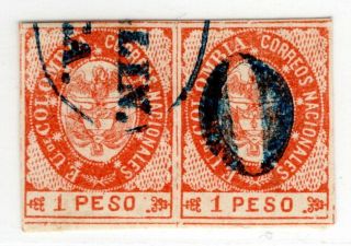 Colombia - Classic - Vii Issue - 1p Pair - " 0 ",  Medellin Cancels - Sc 42 - 1865