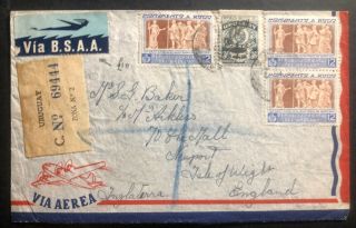 1948 Uruguay Airmail Registered Cover To Isle Of Wight England Via Bsaa