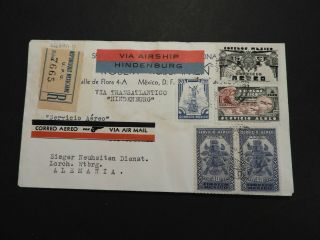 Zeppelin Flight Mexico To Germany 1936 Hindenburg 411d Airmail Cover Lot 457
